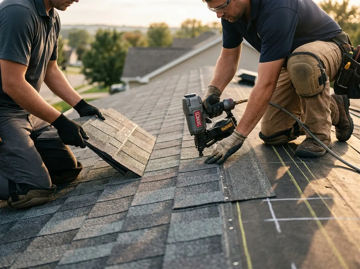 Professional roofer working on a residential roof in Santa Rosa